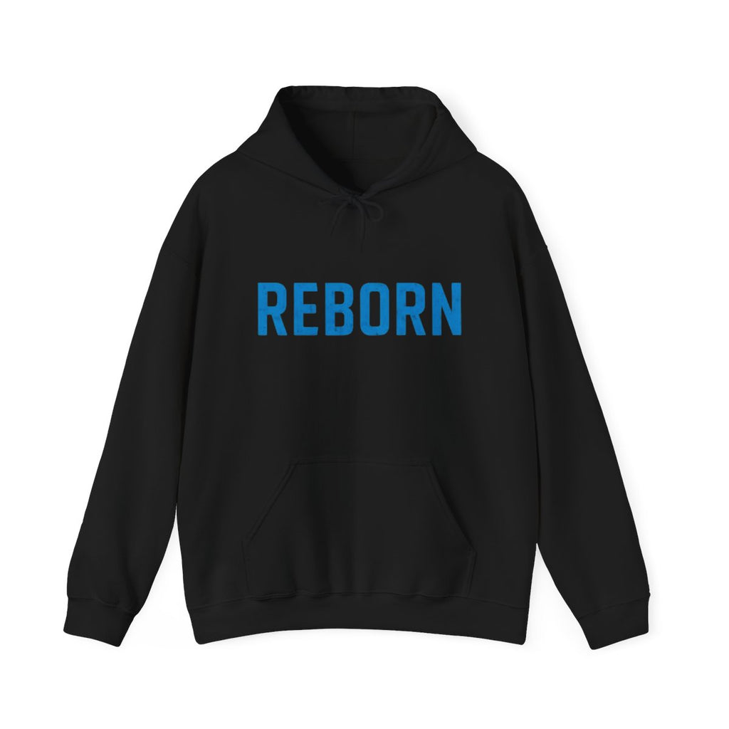 Blue lettered REBORN hoodie